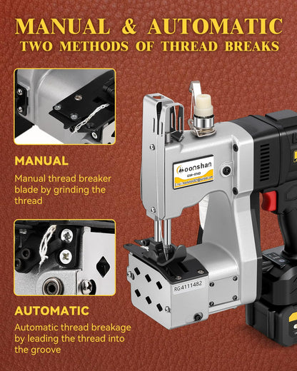 Moonshan Cordless Bag Closer Machine, Adjustable Speed Industrial Bag Closing Machine Bag Sewing Machine Aluminum Alloy for Packing Woven Bags Leather GS8-074D