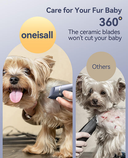 oneisall Dog Paw Trimmer 4 in 1, Low Noise Dog Clippers for Grooming, Cordless Dogs Grooming Kit Nail Grinder, IPX7 Waterproof Puppy Shaver for Pets's Paws, Eyes, Ears, Face, Rump