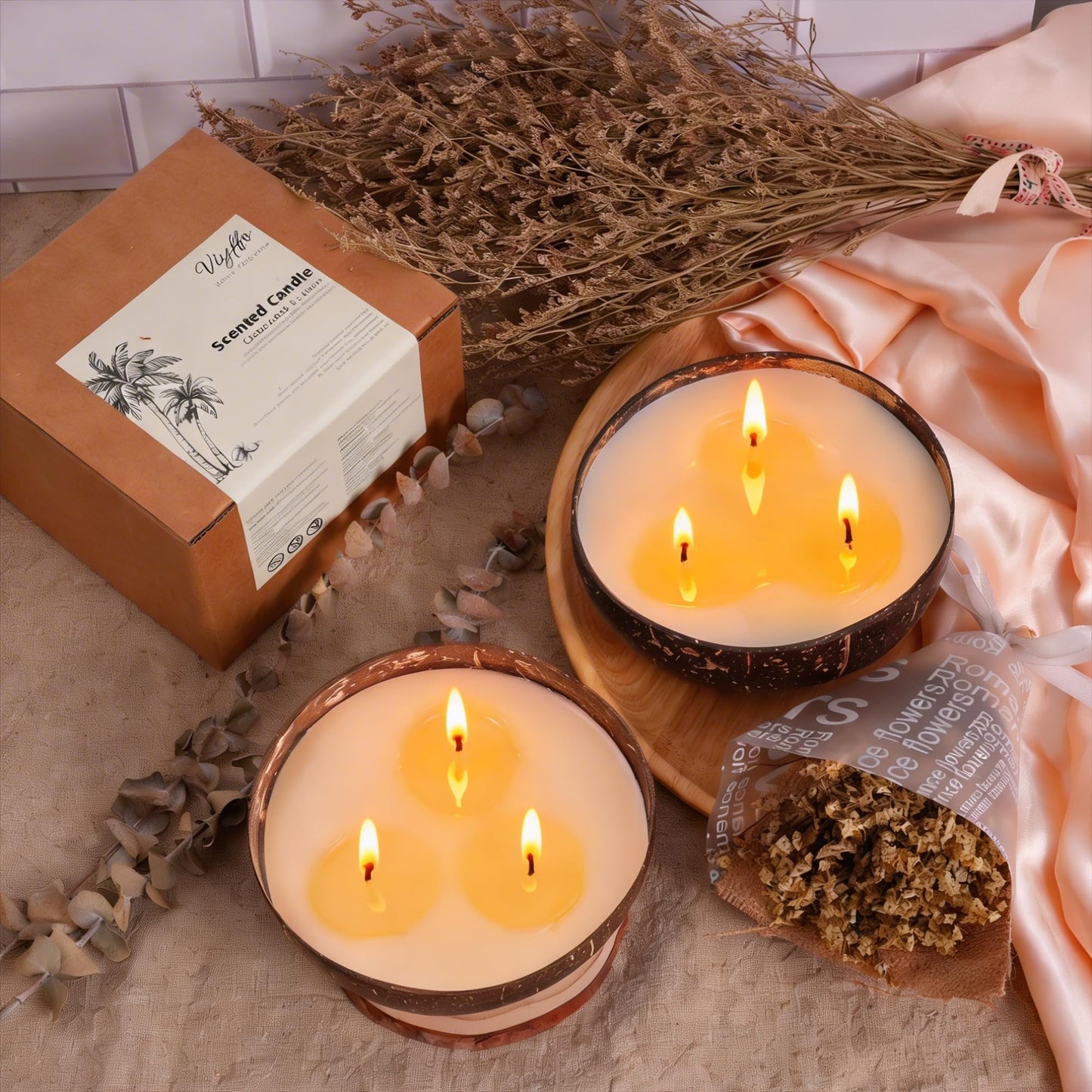 Viyffo 18oz Large Non Toxic Soy Candle - Eucalyptus & Mint, 3 Wick Scented Candle for Women & Men, Natural Coconut Shell Jar Perfect for Freshness, Relaxation, Home Decor & Unique Nature Gift