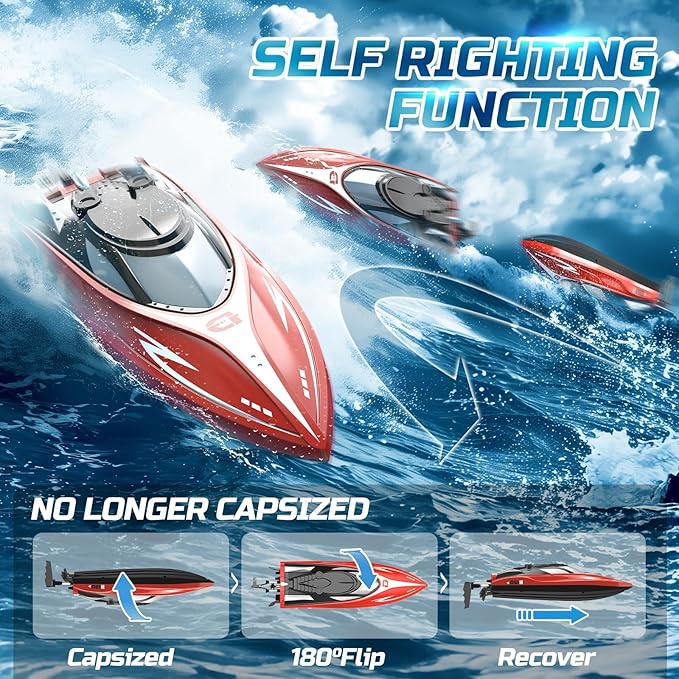 DEERC H120 Fast RC Boat for Pools and Lakes 2.4 GHz 20+ MPH Racing Boats for Kids &amp Adults with Rechargeable BatteryLow Battery AlarmCapsize RecoveryGifts for Boys Girls