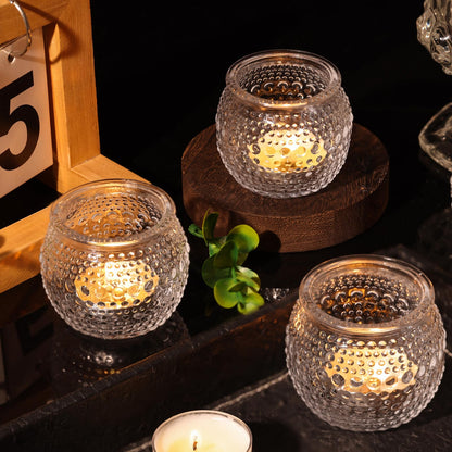 40 Pcs Clear Votive Candle Holders, Round Votive Candle Holders with Polka Dot Embossed for Table Centerpiece, Tealight Candle Holder for Weddings, Home Decor, Baby Shower, Special Occasions