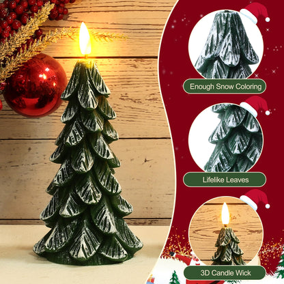 Peninpha 3Pcs Christmas Tree Candles with Remote Timer, Wax LED Flameless Candles Battery Operated with 3D Flickering Flame for Xmas Winter Décor,Green