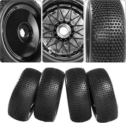 RC Station 17mm hex RC Wheels and Tires for Arrma Typhon Talion 6S 3S Team Losi 8Ight 1/8 RC Buggy Tires and Wheels Pre-glued Black 4PCS