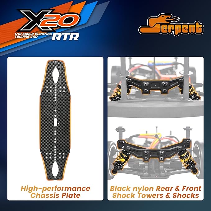 Serpent 1/10 RC Touring Car RTR 4WD Fast Electric RC Car with Brushless Motor Carbon Fiber &amp CNC Aluminum Parts High Speed Batteries and Charger Not Included (Red)