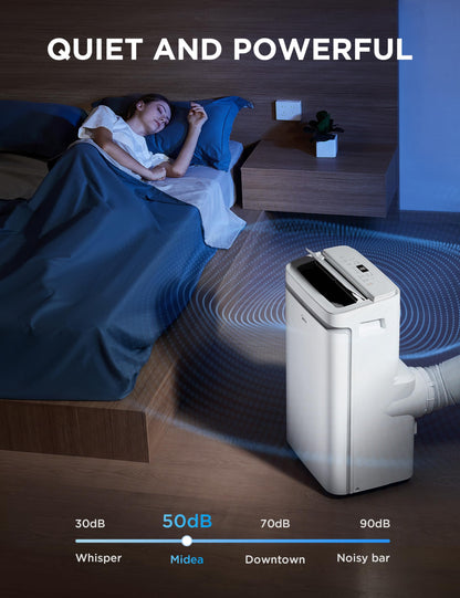 Midea 14,000 BTU ASHRAE (10,000 BTU SACC) Portable Air Conditioner, Cools up to 450 Sq.Ft., with Dehumidifier & Fan mode, Control with Remote, Amazon Alexa & Google Assistant, Easy-to-use and Install