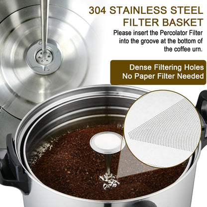 Commercial Coffee Maker 100 Cup Large Coffee Urn 4 Gallon 16L Industrial Coffee Dispenser 1300W Quick Brew Dual Wall Stainless Steel Hot Water Urn & Tea Maker for Catering, Wedding, Church & Events