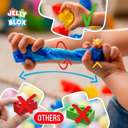 Jelly Blox Construction Site Set | Includes 75 Pieces | Toddler &amp Preschool Building Blocks Kids Can Squeeze Stretch Squish | MESH ACCREDITED | Safety Tested &amp Ouch-Free | Sensory Play Toy A