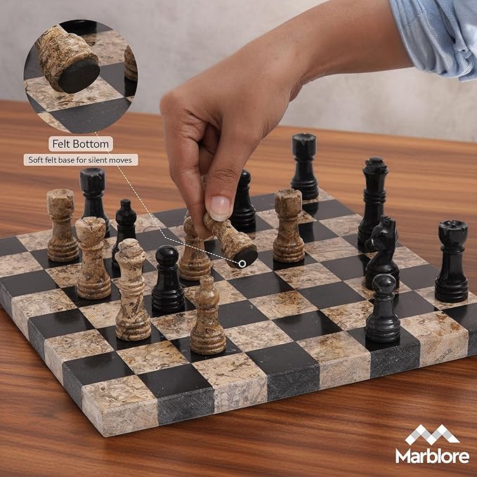 Marble Chess Set 10 Inch Black &amp Coral Handmade Stone Chess Board Game with 32 Pieces &amp 2 Extra Queens Travel Chess Set for Adults Decorative Classic Strategy Game