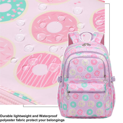 Joyfulife 3Pcs Donut Prints Backpack Sets Kids Bookbags Primary School Daypack Elementary Students Knapsack for Teens Girls
