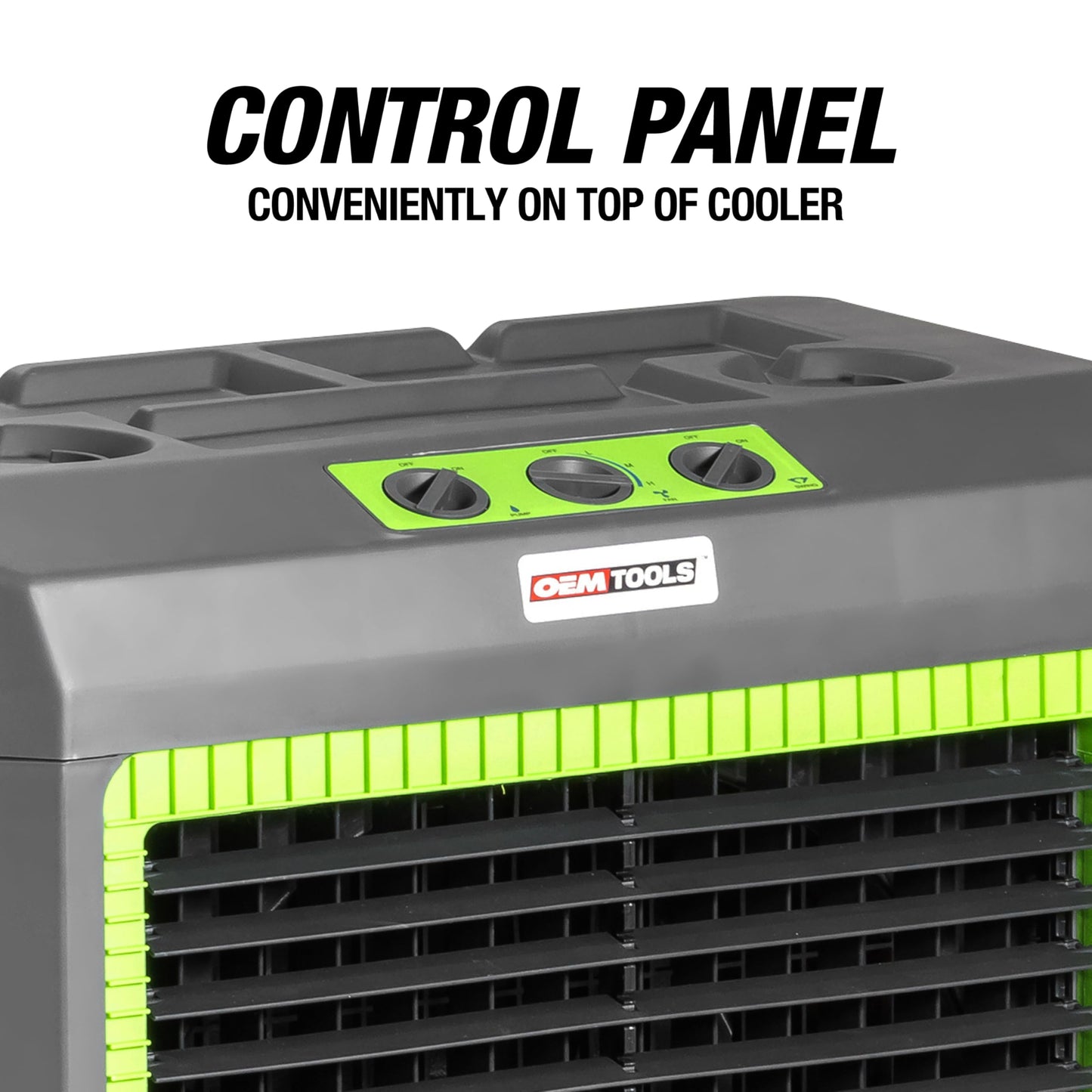 OEMTOOLS 23969 Swamp Cooler, Evaporative Air Cooler, 3-Speed Fan, Cools 1600 sq ft, 5300 CFM, Indoor and Outdoor, Includes Tool Tray and Large Casters, GFCI Plug for Outdoor Safety