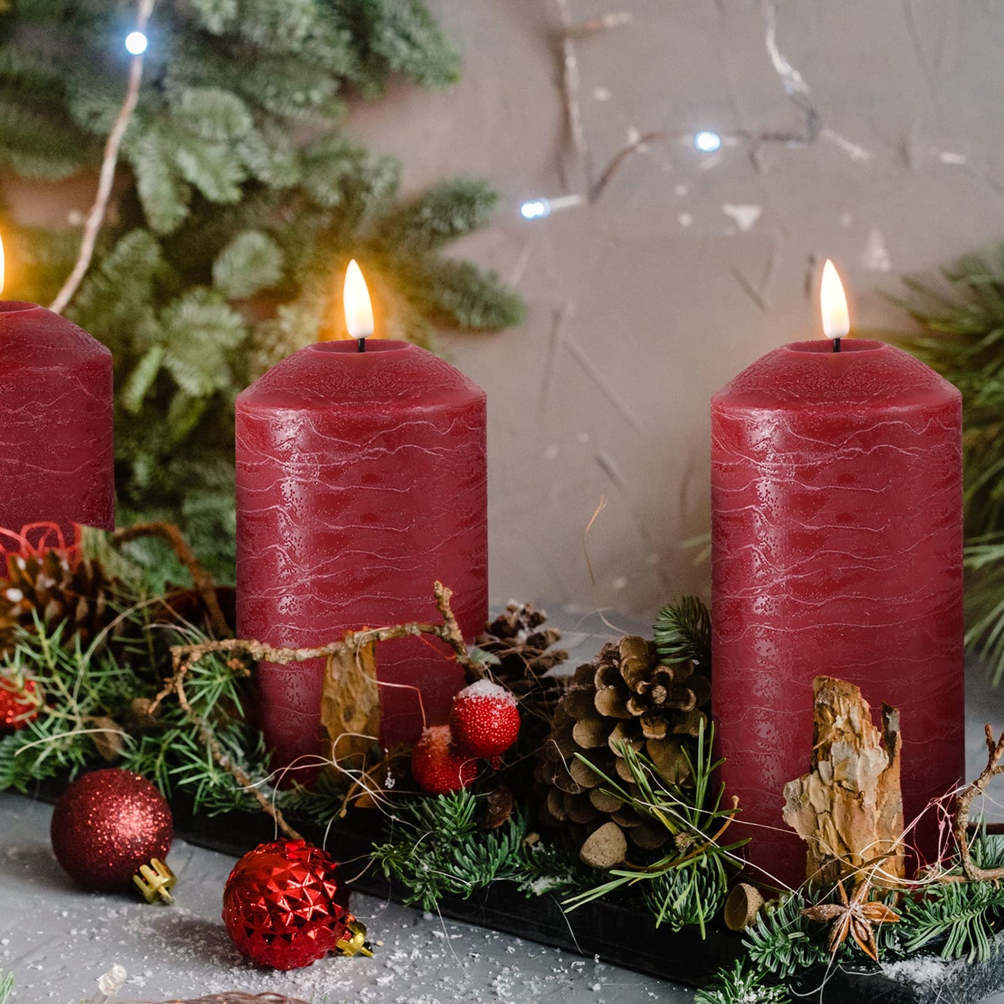 Eywamage Red Flameless Pillar Candles with Remote, Christmas LED Candles Battery Powered Flickering Real Wax Set of 3