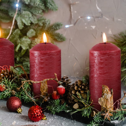 Eywamage Red Flameless Pillar Candles with Remote, Christmas LED Candles Battery Powered Flickering Real Wax Set of 3