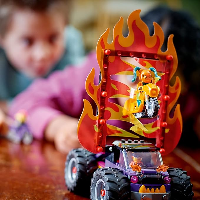 LEGO City Stuntz Double Loop Stunt Arena 60339 Monster Truck Playset with 2 Toy Motorcycles Ramp Wall of Flames Ring of Fire Snapping Snake Loop and 7 Minifigures for Kids Ages 7 Plus