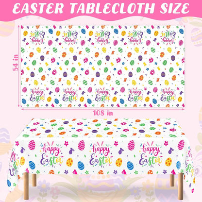 QZYL 12 Pack Easter Tablecloths Rectangular, 54" x 108" Disposable Easter Tablecloth Easter Decorations, Plastic Eggs Bunny Spring Tablecloth, Easter Table Cloth for Picnic Party Decorations Supplies