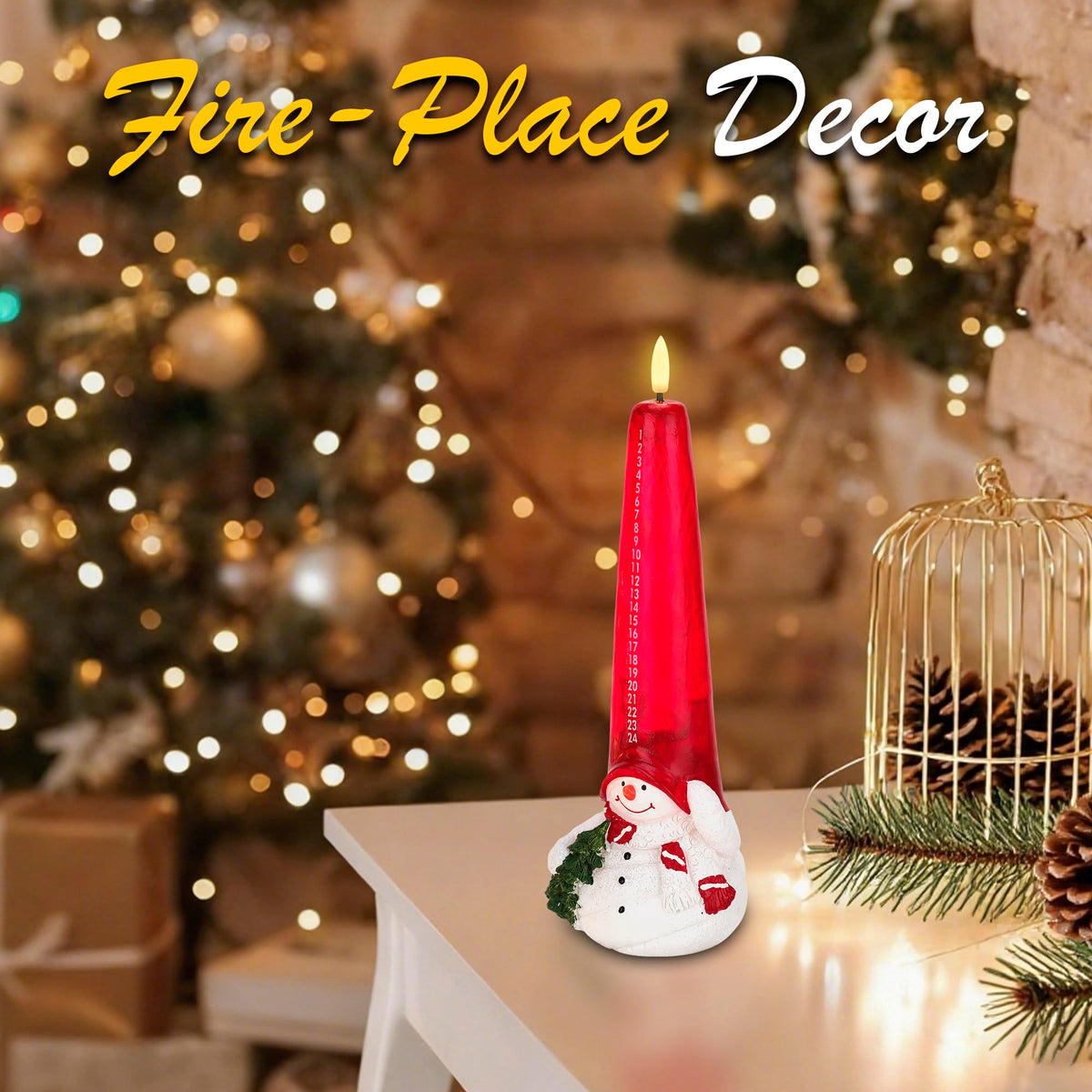 Flameless Christmas Countdown Candles with Remote, 3D Flickering Flame Snowman Battery Operated LED Advent Calendar Candle, 24-Day Automatic Countdown Electronic Candle, Christmas Decoration for Home