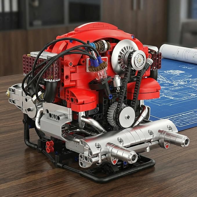 Engine Model 868PCS Building Blocks for Adults with Bluetooth App Control DIY Working Mini Engine Build Kit with Dynamic RGB Lighting STEM Engineering Kit for Builders