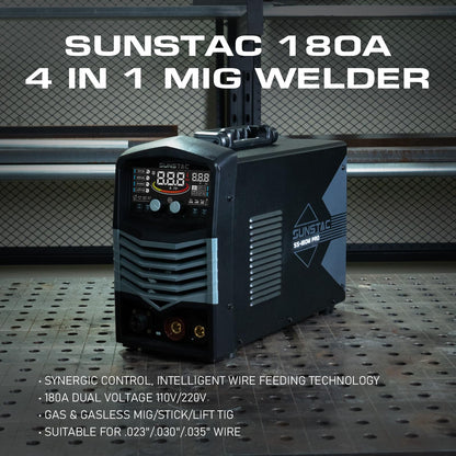 MIG Welder, 180A 110V/220V Gas MIG/Gasless MIG/Lift TIG/Stick 4 in 1 MIG Welding Machine, MIG with IGBT Inverter Synergic Control, Digital Screen Display and Over Loading Protection