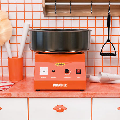Wumple Cotton Candy Machine - 1000W Commercial-Grade Electric Cotton Candy Maker - 3-Minute Heat-Up - Stainless Steel Bowl - for Parties, Carnivals & Home Use - Orange