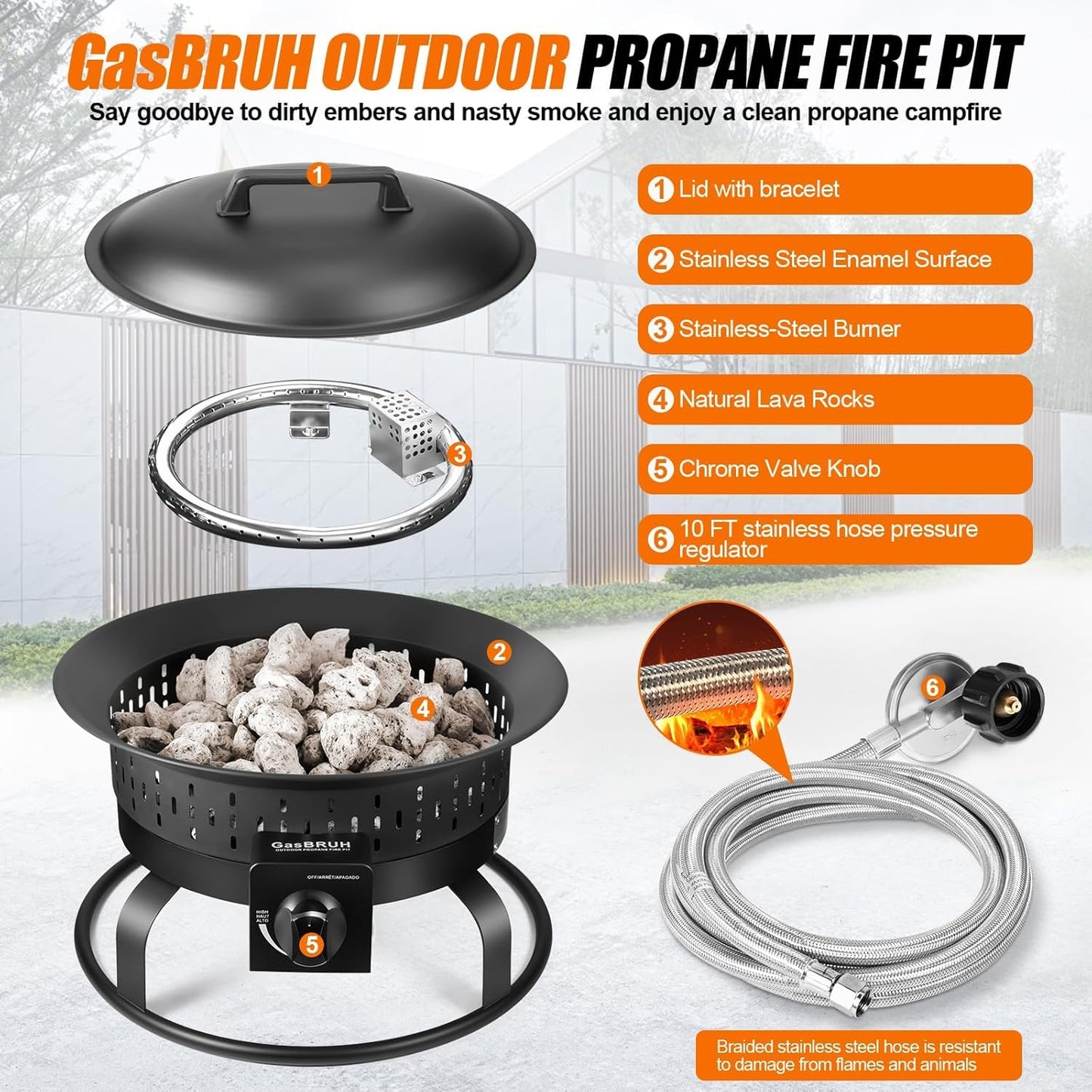 GasBRUH 19″ Outdoor Portable Propane Fire Pit with Cover&Carry Kit,Outdoor Fireplace,60,000 BTU Camping Propane Firepit,Portable Gas Fire Pits for Outside Patio,Camping,RV,Smokeless Gas Firebowl