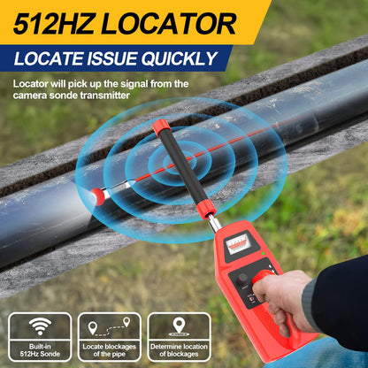 Anysun All in 1 Sewer Camera with Locator & Wheels & Pull Handle, 7MM Cable, Self Leveling, Distance Counter, 32GB Card, 9'' HD Monitor, Pipe Drain Inspection Camera IP68 Borescope (150FT/45M)