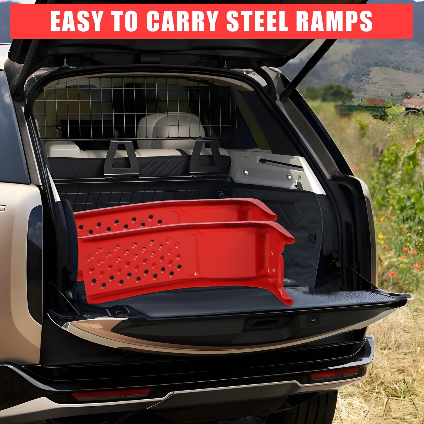 Heavy Duty Low Profile Car Ramps 8" Lift (2 Pack) - 8000LB Capacity Solid Steel Auto Ramps for Trucks, SUVs - Ideal for Oil Changes, Tire Rotation & Maintenance - 4000LB Per Ramp, Red