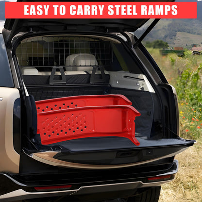 Heavy Duty Low Profile Car Ramps 8" Lift (2 Pack) - 8000LB Capacity Solid Steel Auto Ramps for Trucks, SUVs - Ideal for Oil Changes, Tire Rotation & Maintenance - 4000LB Per Ramp, Red