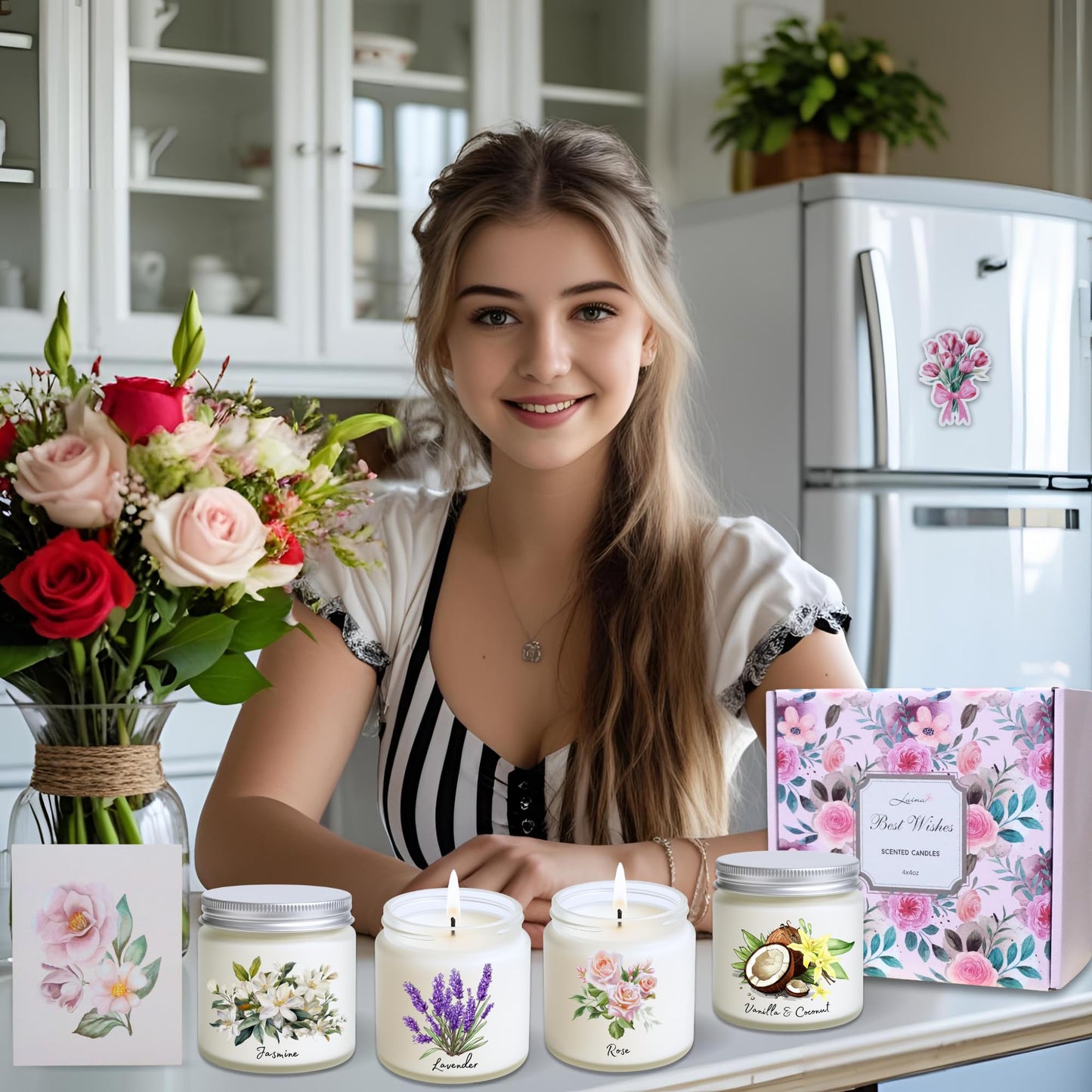 Luina Scented Candle Gift Set – Floral Soy Candles in Glass Jars, 4 Pack Candle Set for Home Fragrance, Flower Scented Candles Gift for Women, Birthday, Mother’s Day, Housewarming Decor