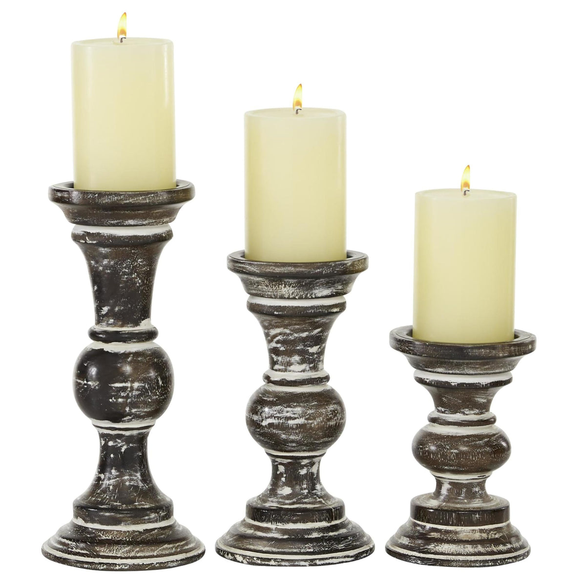 Deco 79 Wood Candle Holder, Set of 3 6', 8', 10'H, Dark Brown