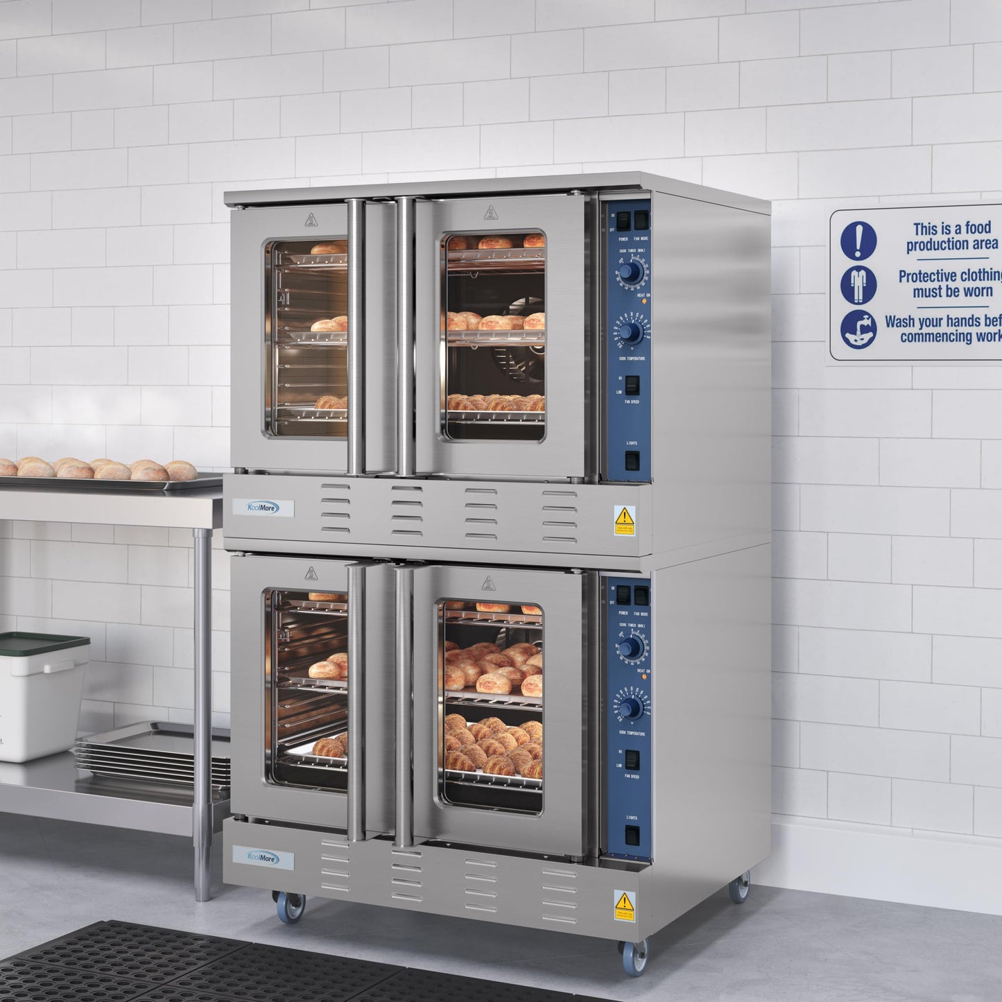 KoolMore 38 in. Full-Size Double Commercial Natural Gas Convection Oven 108,000 BTU With stacking And Casters in Stainless-Steel (KM-DCCO54-NGC)