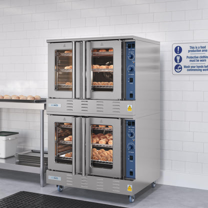 KoolMore 38 in. Full-Size Double Commercial Natural Gas Convection Oven 108,000 BTU With stacking And Casters in Stainless-Steel (KM-DCCO54-NGC)
