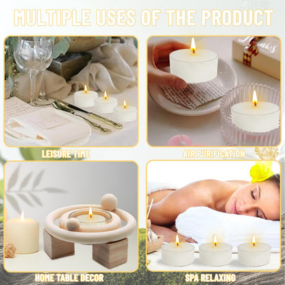 Vanilla Scented Tea Light Candles Handmade White Tealight Candles 4 Hour Clean Burning for Weddings Dinner Date Nights Spa Bath Meditation Relaxation