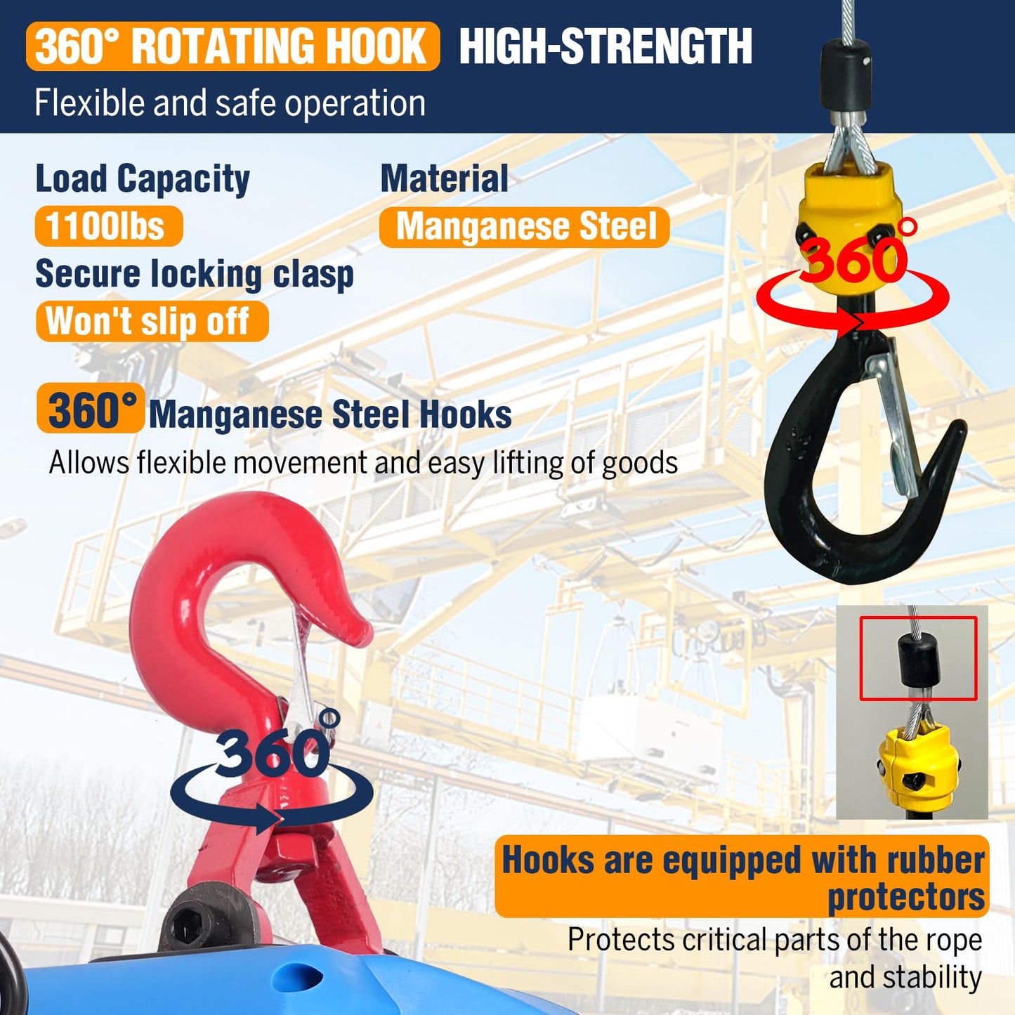 Bigorenda 3-in-1 Electric Hoist Winch,1100lb Capacity, Portable Electric Power Winch with Wire Wireless Remote Control,110V Electric Hoist Crane,26FT Lifting Height,for Warehouse,Garage,Lifting Towing