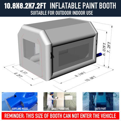 Sewinfla Portable Inflatable Paint Booth Tent 10.8x8.2x7.2Ft with One Blower 480W Inflatable Spray Paint Booth with Air Filter System, Blow Up Paint Booth