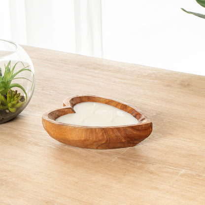 Restaurantware Wooden Bowl Candle - Case of 1-7.09 x 5.51 x 1.97 Inches - Soy Wax Aromatherapy Candle - Handmade Design - Brown Heart Shaped Home Decor