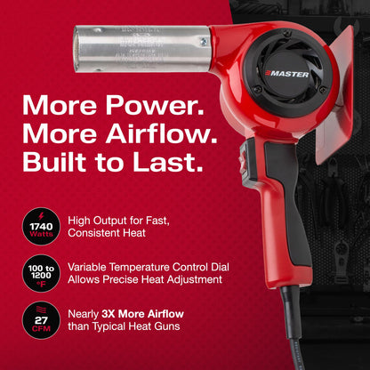 Master Appliance VT-751D Industrial Heat Gun, Quick Change Plug-In Heating Element, Variable Temperature Heat Gun, 130F to 1200F, 120V, 1740W, 14.5 Amps, Engineered In USA
