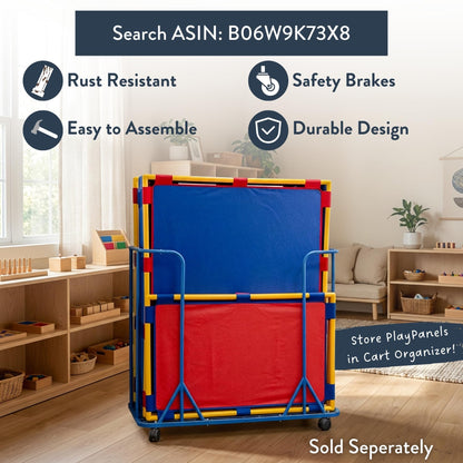 Children's Factory Rectangle PlayPanel Set - 3, Kids Room Divider Panel, Classroom Partition, Free-Standing Screen for Daycare or Preschool, Cantilever Feet Included, Blue