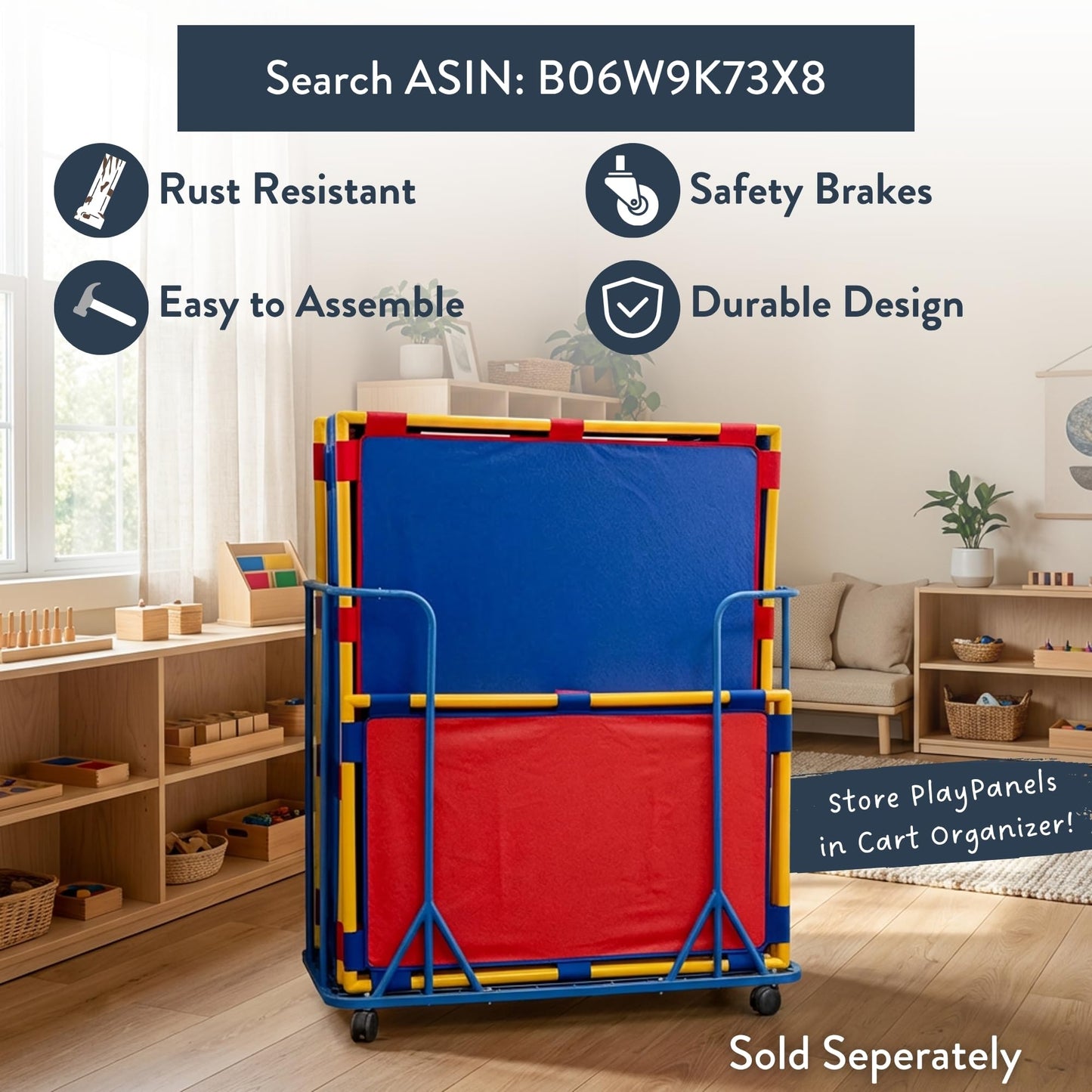 Children's Factory Big Screen PlayPanel - Set of 8, Kids Room Divider, Classroom Privacy Screen, Cantilever Feet Included, Blue