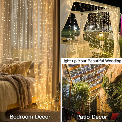 Suddus Curtain Lights - 300 LED Warm White String Lights | 9.8x9.8ft for Bedroom & Party Decor