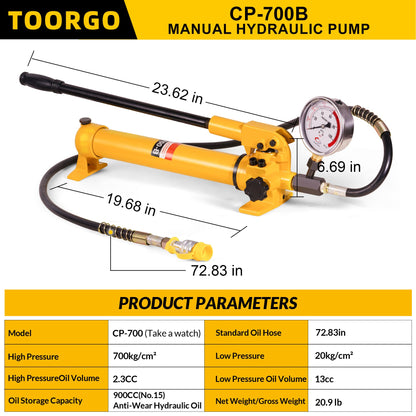 TOORGO CP-700 Hydraulic Hand Pump with Oil Gauge,Hand Operated Pump Manual Pump Hydraulic Pump for Lifting Cylinders