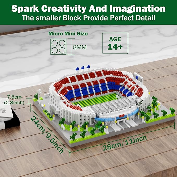 Barcelona Soccer Stadium Micro Blocks Building Sets Micro Mini Bricks Architecture Building Block Sets for Adults Football Field Building Blocks for Girls and Boys Fans Aged 14 and Up