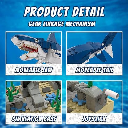 Shark Building Block Set with Rotating Display Stand Swimming Ocean Animal Model Compatible with Lego 630 Accessory Creative Home Decor Easter Birthday Gift for Adults Teens Kids 4+ 369Pcs