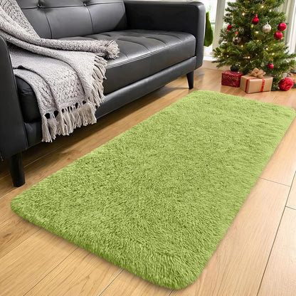 OLANLY Machine Washable 2x4 Runner Rugs - Soft Fluffy Shaggy Indoor Carpet for Bedroom & Hallway | Grass Green
