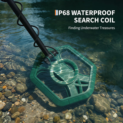 Professional Metal Detector for Adults with 5 Modes, IP68 Waterproof Search Coil, Larger Backlit LCD Display, High Accuracy Gold & Coin Detector for Beach Treasure Hunting, Beginner Friendly, Green