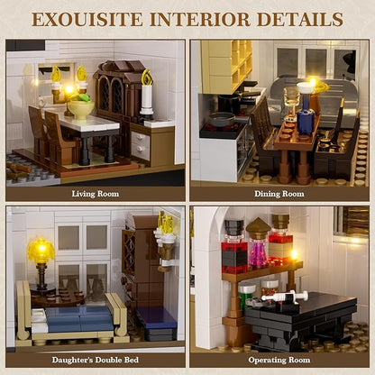 Magic House Building Set with LED Light Owens House Blocks Toy Creator Architecture Model Building Kit Compatible with Lego Horror House Home Office Decor Gift for Adults (1877PCS)