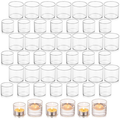 Glasseam Clear Votive Candle Holders Bulk - Set of 48 Small Tealight Holders for Floating Candles, Wedding Centerpieces and Table Decoration