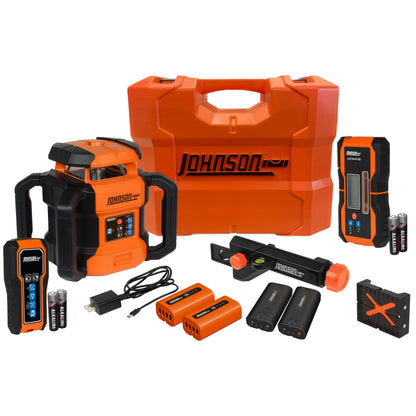 Johnson Level & Tool JRT300-RDHV-K Self-Leveling Red Dual Slope Rotary Laser Kit, 4,000FT Range, Hard-shell Carry Case, Lithium Ion Batteries, Magnetic Target, Laser Detector, Remote Control