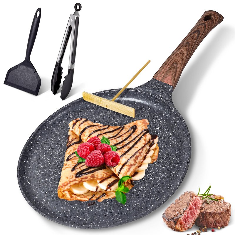AOSION Crepe Pan 11 inch Nonstick Dosa Tawa Pan, Ceramic crepe pan,Tortilla Pan for Pancake Omelette Steak Frying Egg with Ergonmic Handle,For All Stoves