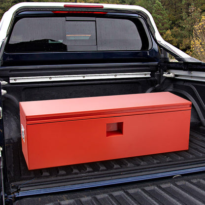 PeakPursuit Heavy Duty Steel Truck Bed Toolbox – 36x15 in Weatherproof Storage Chest, Dual Hydraulic Levers, Lock & Keys, Waterproof for Pickup, Trailer, RV, Garage, Workshop – Red
