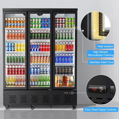 Ferueo 45 Cu.Ft Commercial Beverage Refrigerator, 2 Glass Door Merchandiser Refrigerator with Lock, Upright Reach-in Display Cooler for Restaurant, Bar and Grocery, 10 Adjustable Shelves, 32°F-47°F