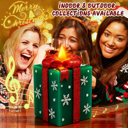 LCZLUMIPRO Elegant Gift Box Flameless Candle with Remote Timer - Green Hand-Painted Real Wax LED Candle, Battery Operated for Christmas, Home, Party Decor